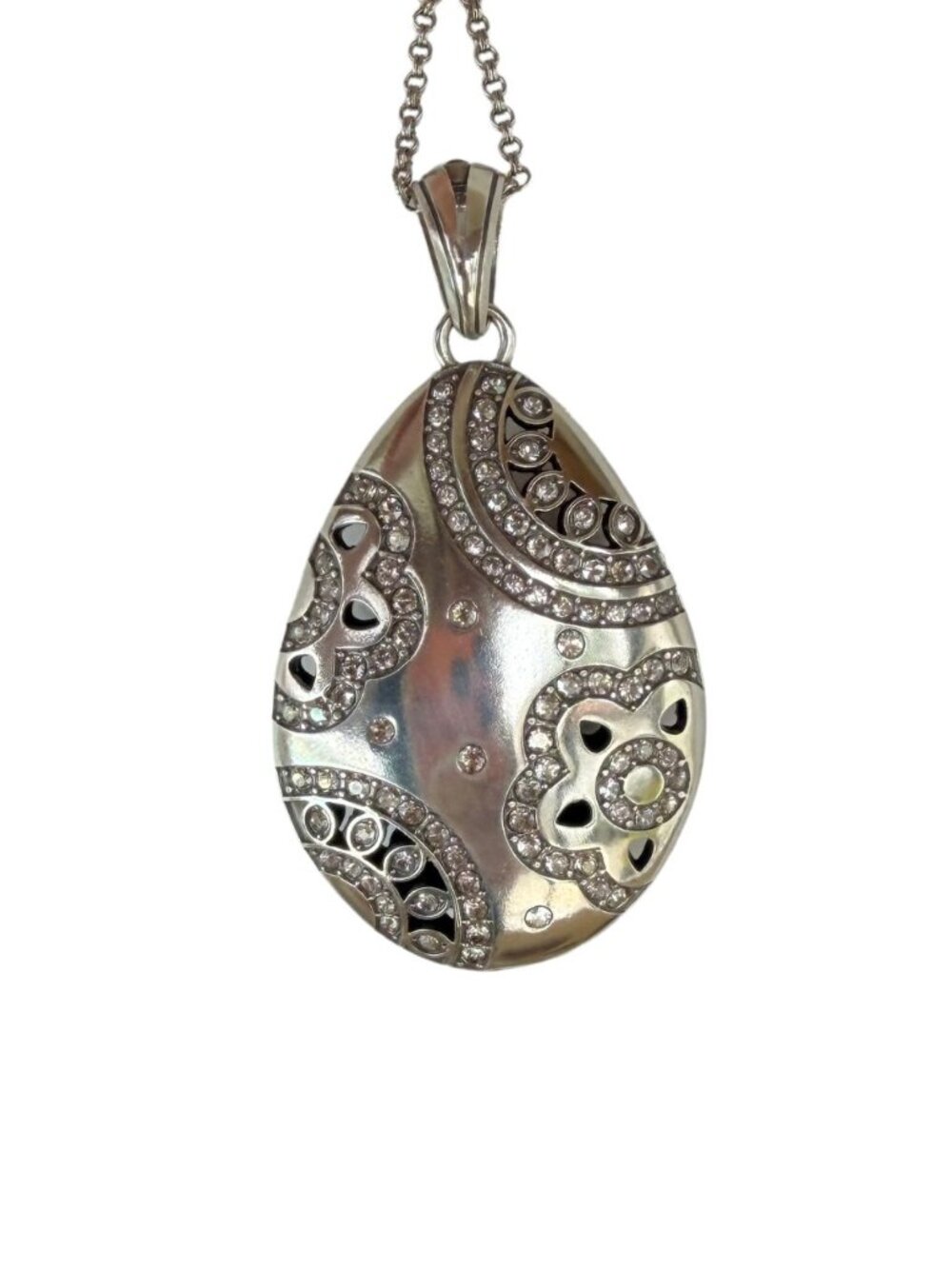 Flora Reversible Convertible Necklace Silver Plated Pavé Pendant  Retail $168